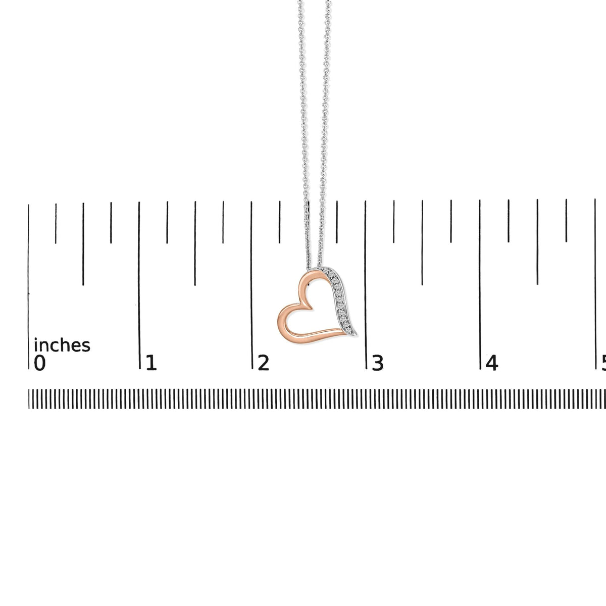 14K Rose Gold Plated Sterling Silver 1/10 Cttw Diamond Open Heart Pendant Necklace