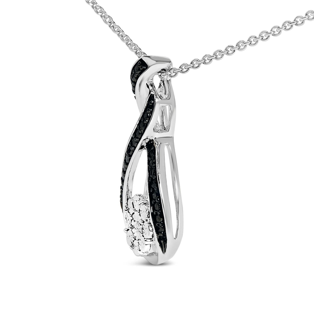 Black Rhodium Plated Sterling Silver Diamond Accent Swirl Drop Pendant Necklace
