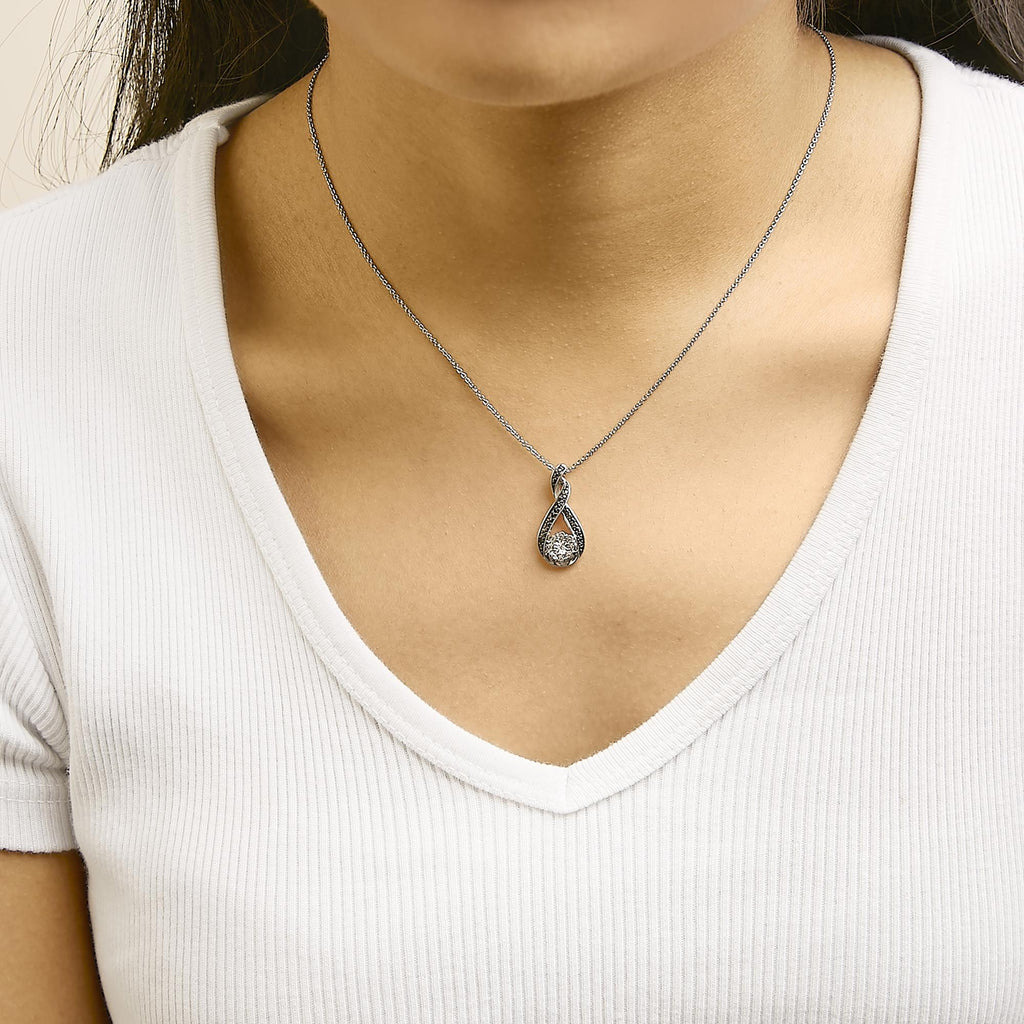 Black Rhodium Plated Sterling Silver Diamond Accent Swirl Drop Pendant Necklace