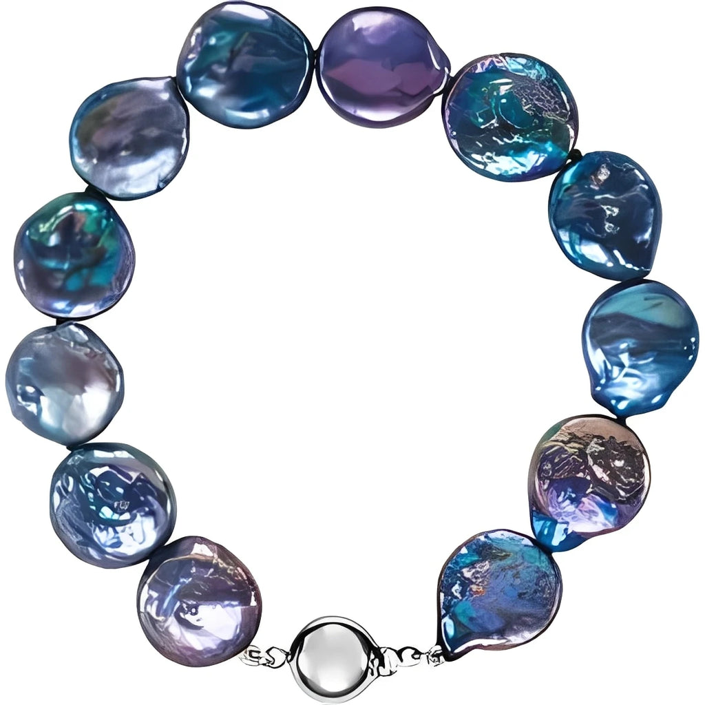 Sterling Silver Cultured Black Freshwater Pearl Coin 7 3/4" Bracelet