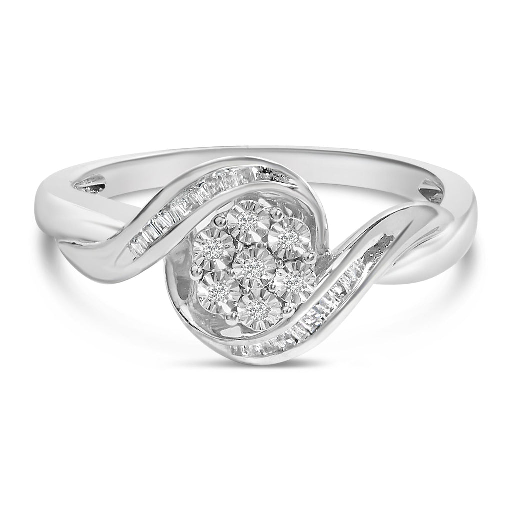 Sterling Silver 1/10 Cttw Diamond Bypass Cluster Ring