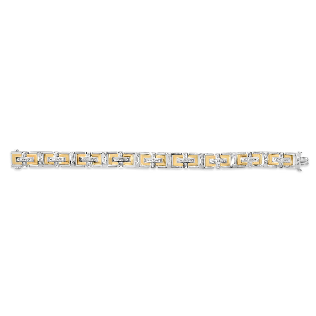 Men's  10K Yellow Gold Plated Silver Diamond Accent Geometric Link Bracelet