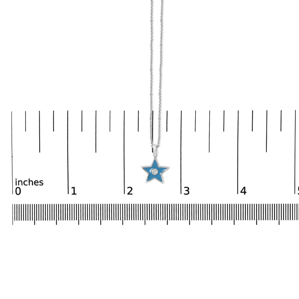 Sterling Silver Blue Enamel and Diamond Accent Star Pendant Necklace
