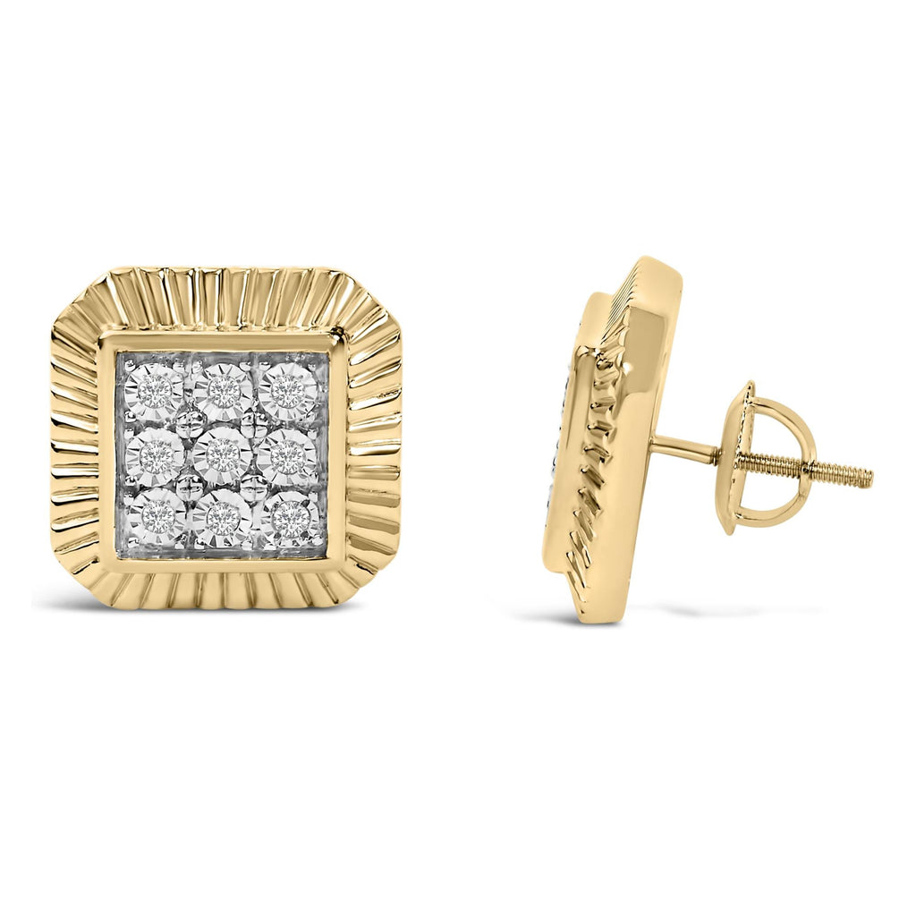 10K Yellow Gold Plated .925 Sterling Silver 1/6 Cttw Diamond Textured Halo Stud Earrings