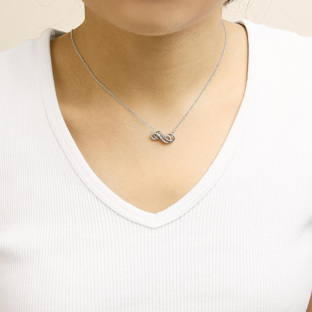 14K Rose Gold Plated Sterling Silver Diamond Accent Double Infinity Pendant Necklace