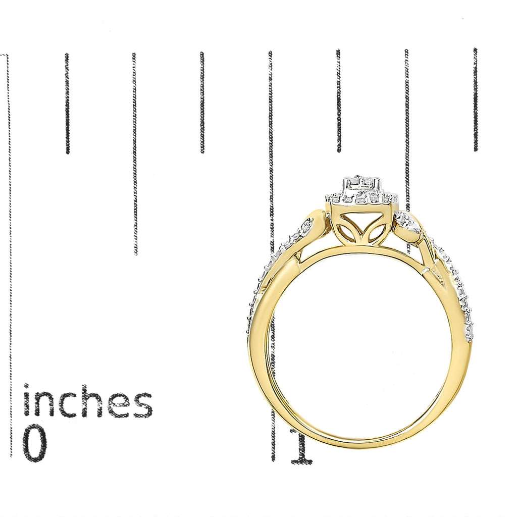 10K Yellow Gold Twisted Shank 1/10 Cttw Diamond Composite Halo Engagement Ring