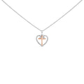 14K Rose Gold Plated Sterling Silver 1/5 Cttw Diamond Heart Cross Pendant Necklace