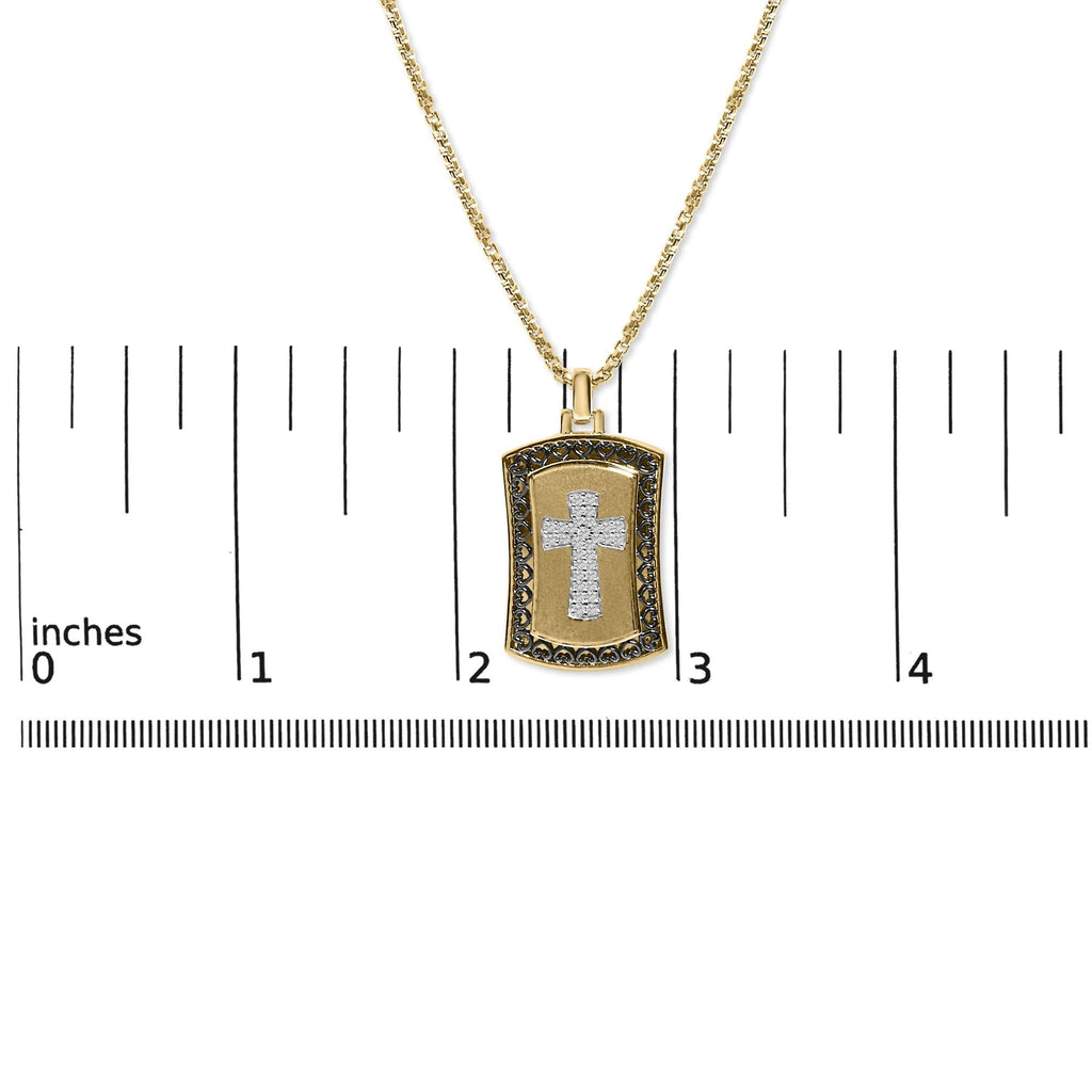 14K Yellow Gold Plated Sterling Silver 1/4 Cttw Diamond Cross Dog Tag Pendant Necklace
