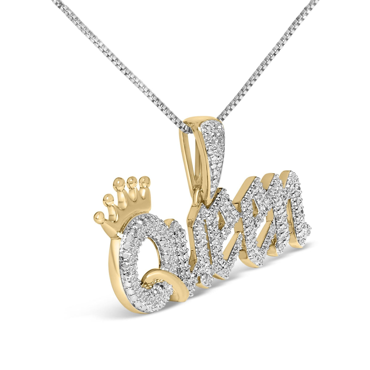 14K Yellow Gold Plated Sterling Silver 1/10 Cttw Diamond “Queen” Nameplate Pendant Necklace