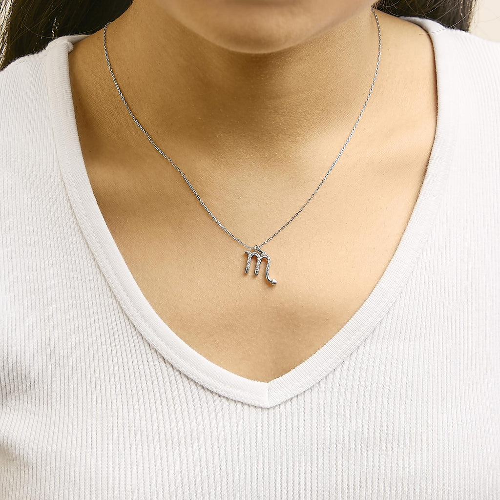 Sterling Silver 1/7 Cttw Diamond Scorpio Zodiac Pendant Necklace