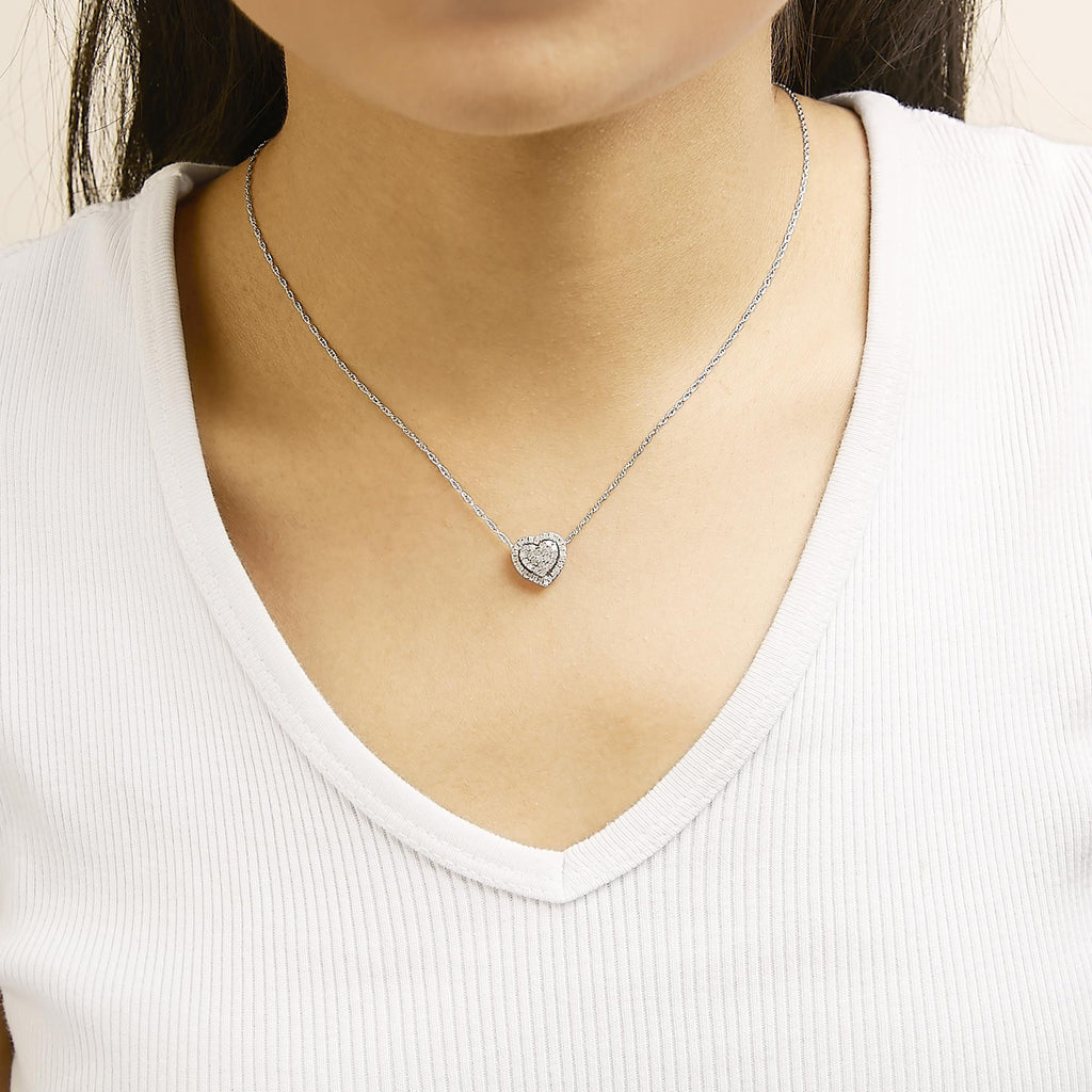 Sterling Silver 1/3 Cttw Diamond Pavé Heart Pendant Necklace