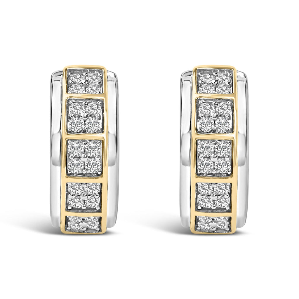 Two Tone .925 Sterling Silver 1/2 Cttw Diamond Square Box Huggie Hoop Earrings