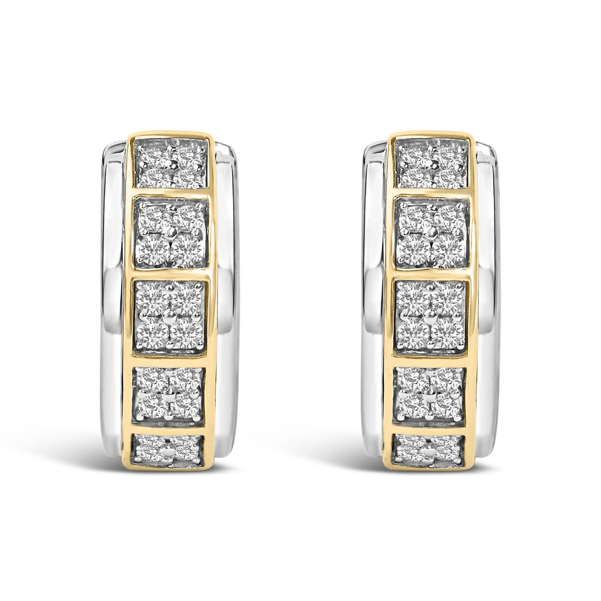 Two Tone .925 Sterling Silver 1/2 Cttw Diamond Square Box Huggie Hoop Earrings