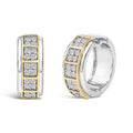 Two Tone .925 Sterling Silver 1/2 Cttw Diamond Square Box Huggie Hoop Earrings