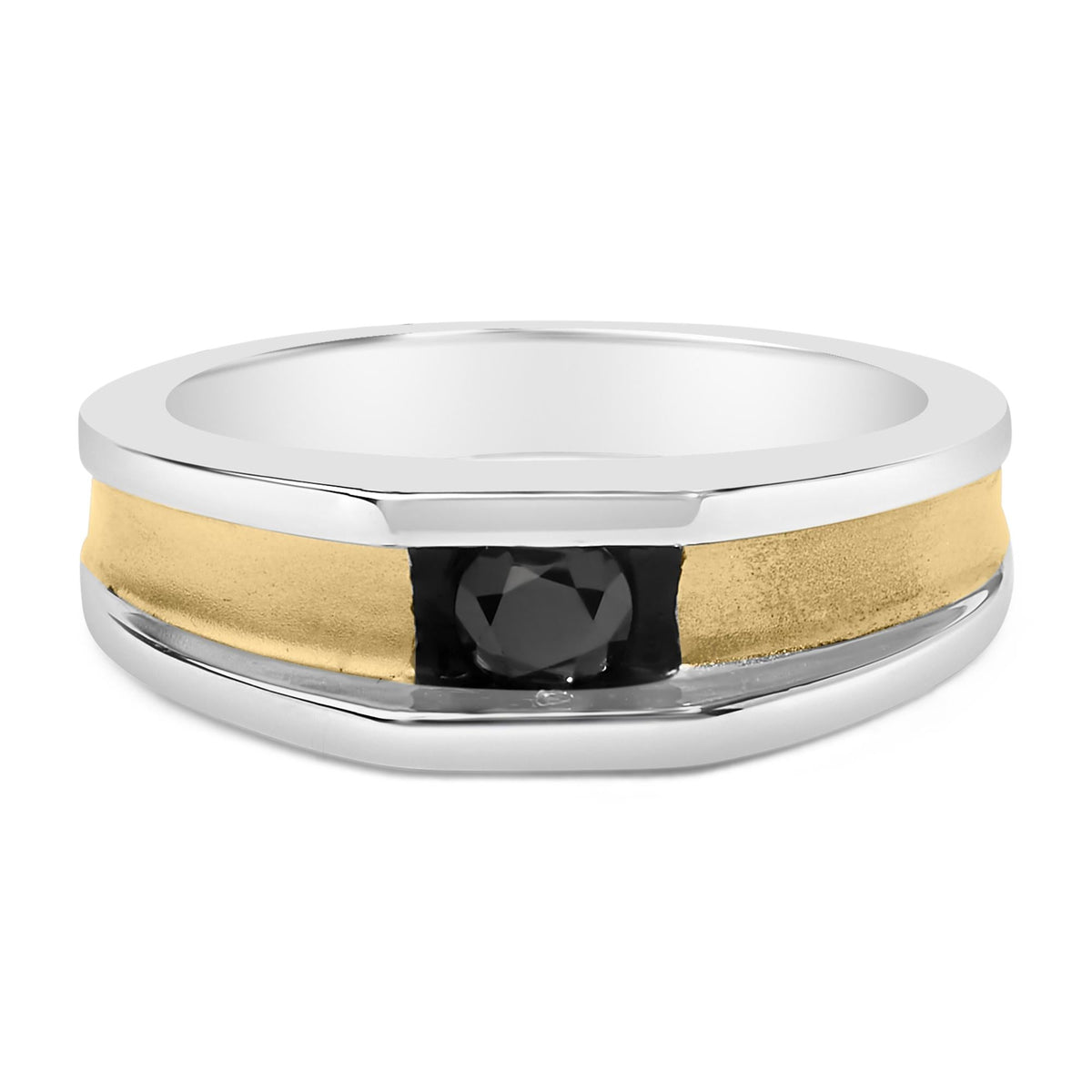 Men's 14K Yellow Gold Plated Sterling Silver 1/2 Cttw Black Diamond Band Ring