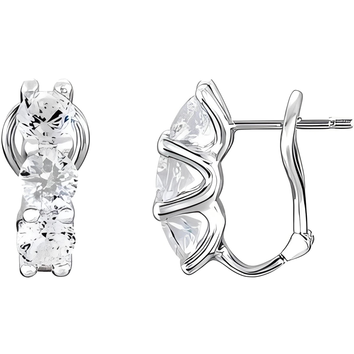 Sterling Silver Imitation White Cubic Zirconia Three-Stone Omega Earrings