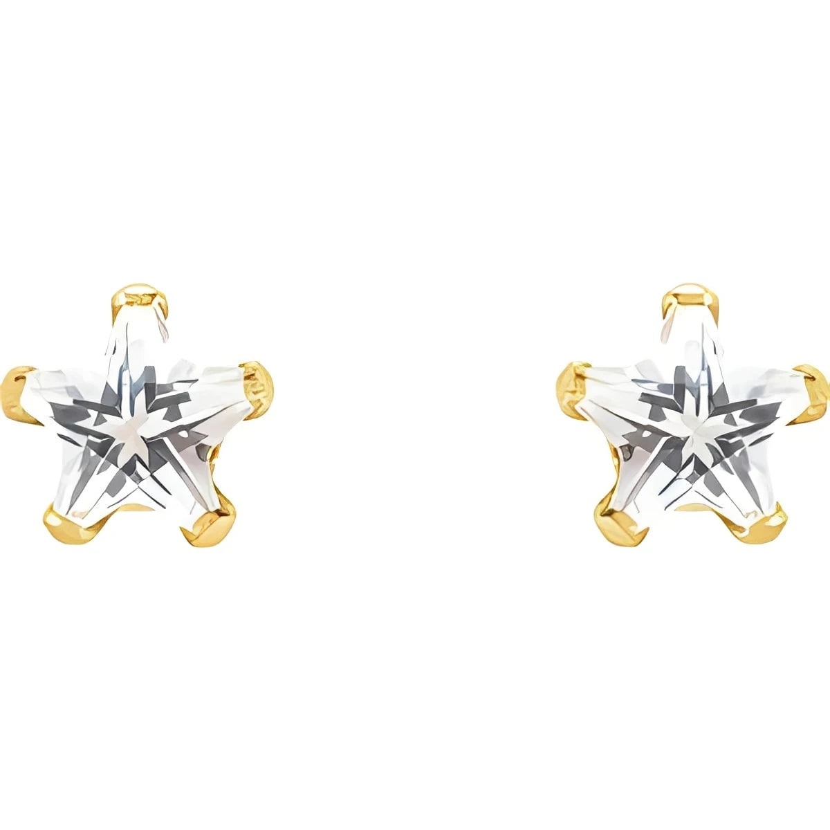 14K Yellow Gold 4x4 mm Imitation White Cubic Zirconia Youth Star Earrings