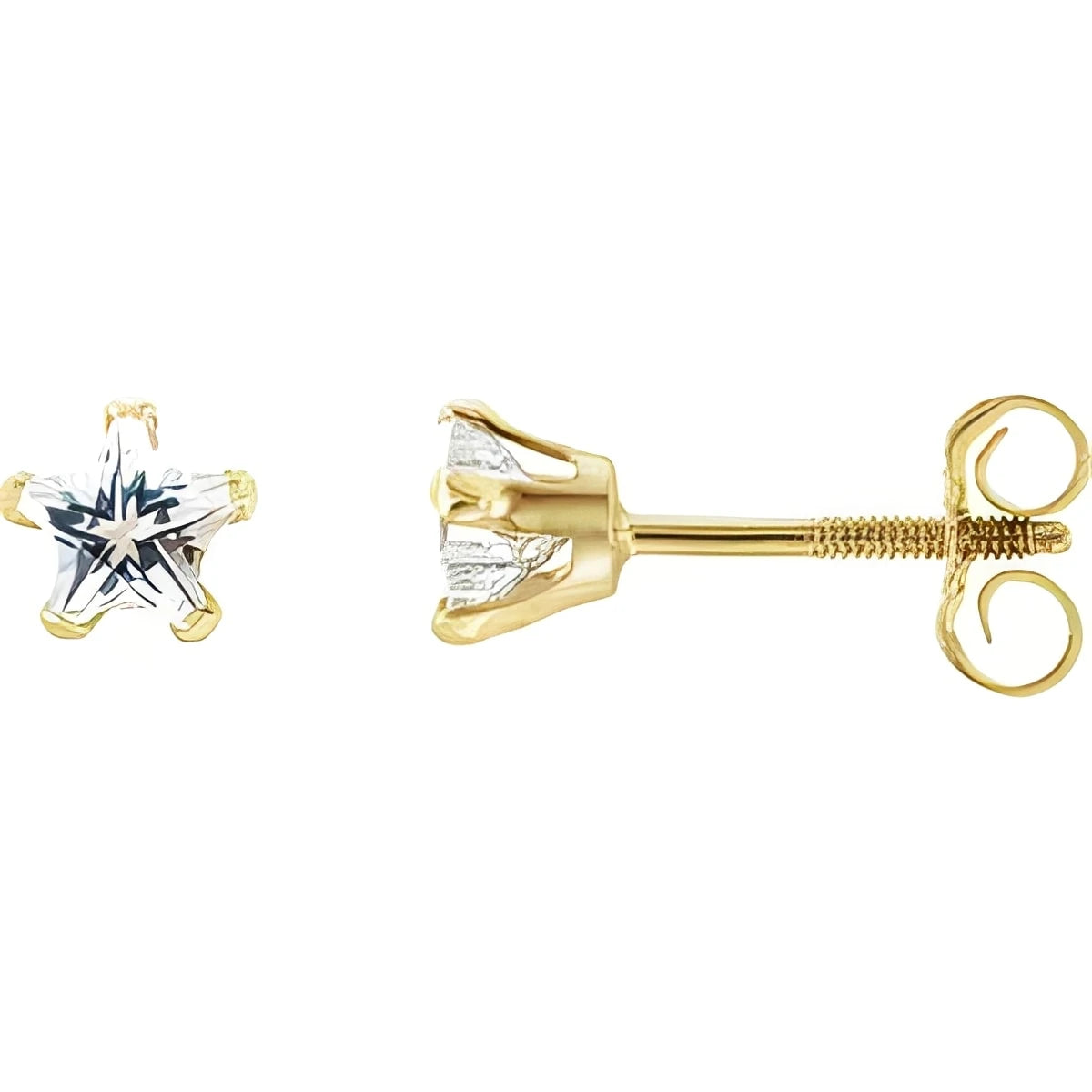 14K Yellow Gold 4x4 mm Imitation White Cubic Zirconia Youth Star Earrings