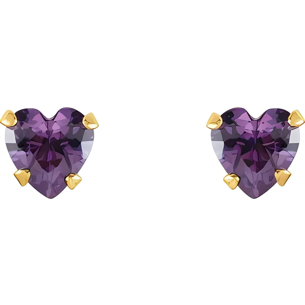 14K Yellow Gold Natural Amethyst Youth Stud Earrings