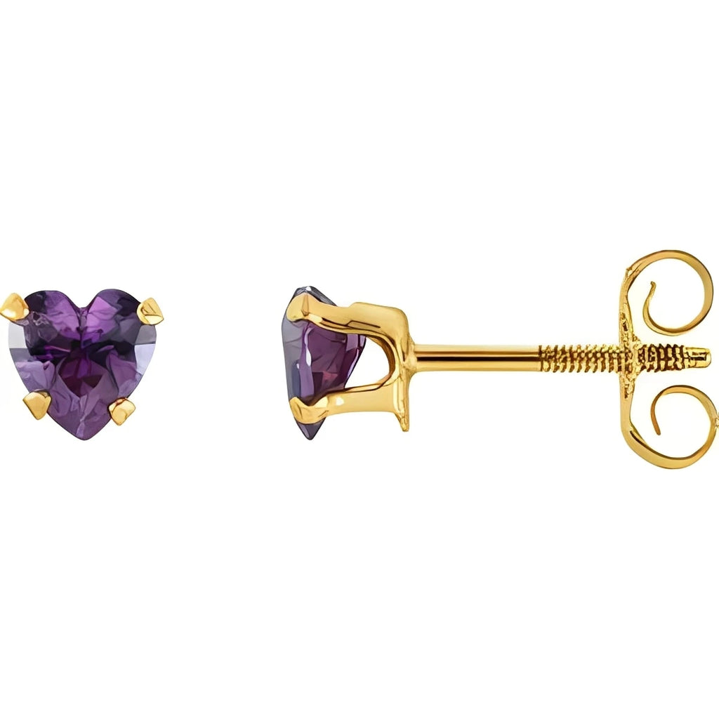 14K Yellow Gold Natural Amethyst Youth Stud Earrings