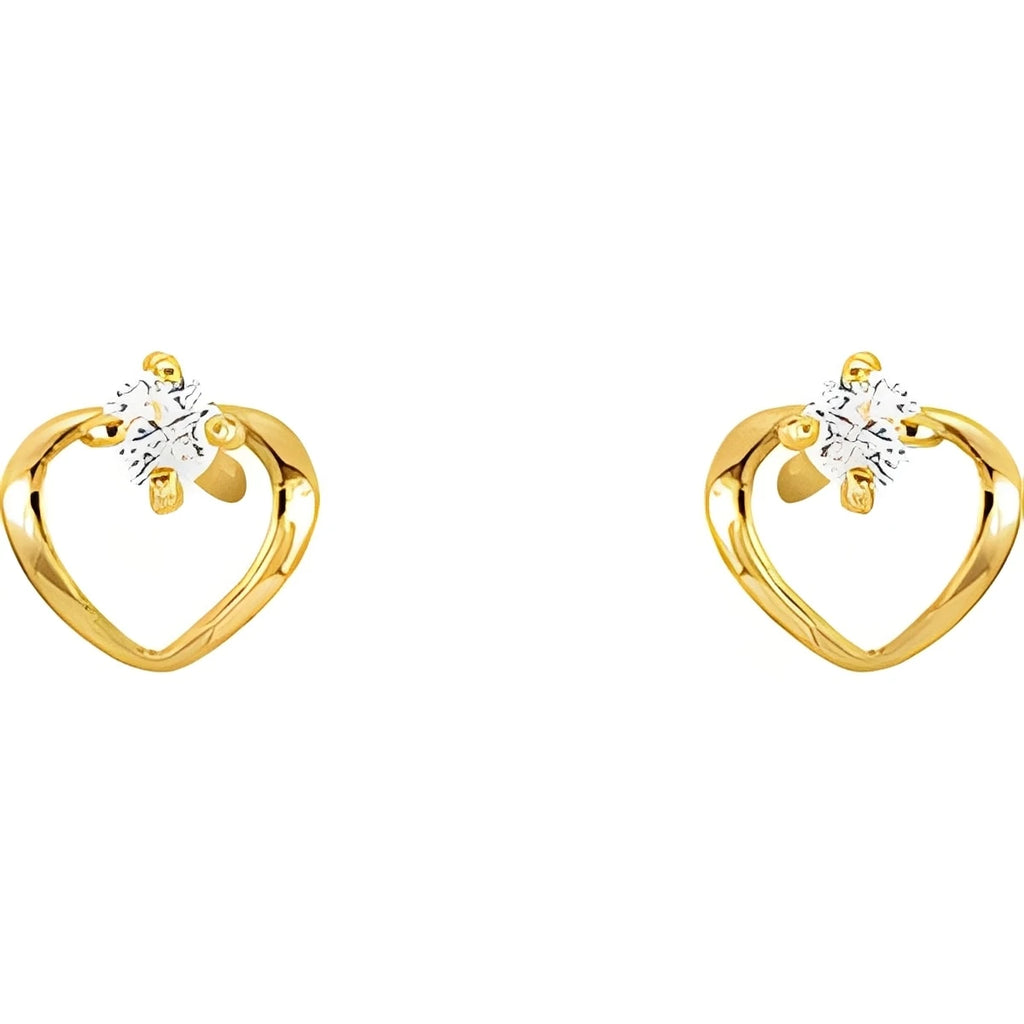 14K Yellow Gold Imitation White Cubic Zirconia Youth Heart Earrings