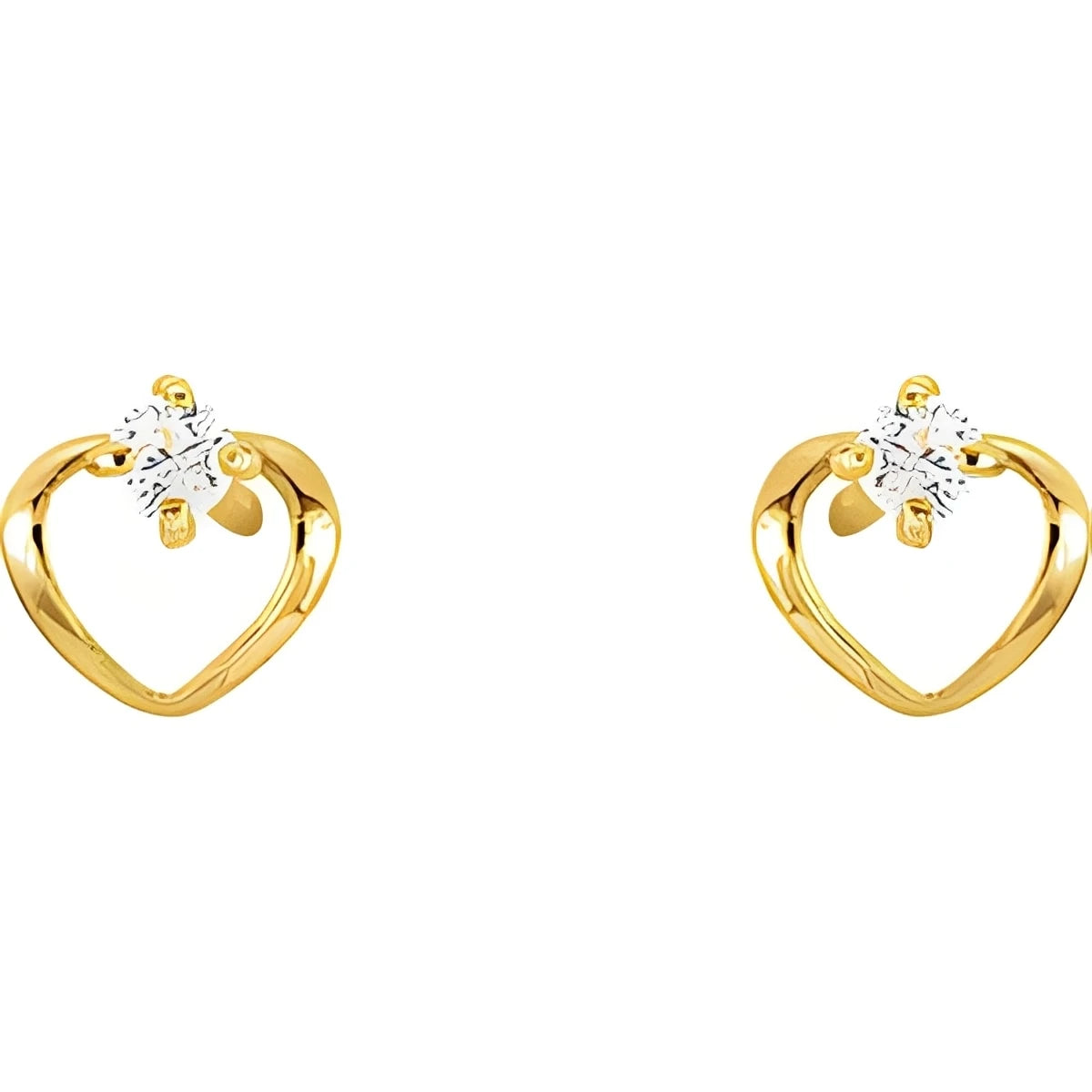 14K Yellow Gold Imitation White Cubic Zirconia Youth Heart Earrings