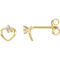 14K Yellow Gold Imitation White Cubic Zirconia Youth Heart Earrings