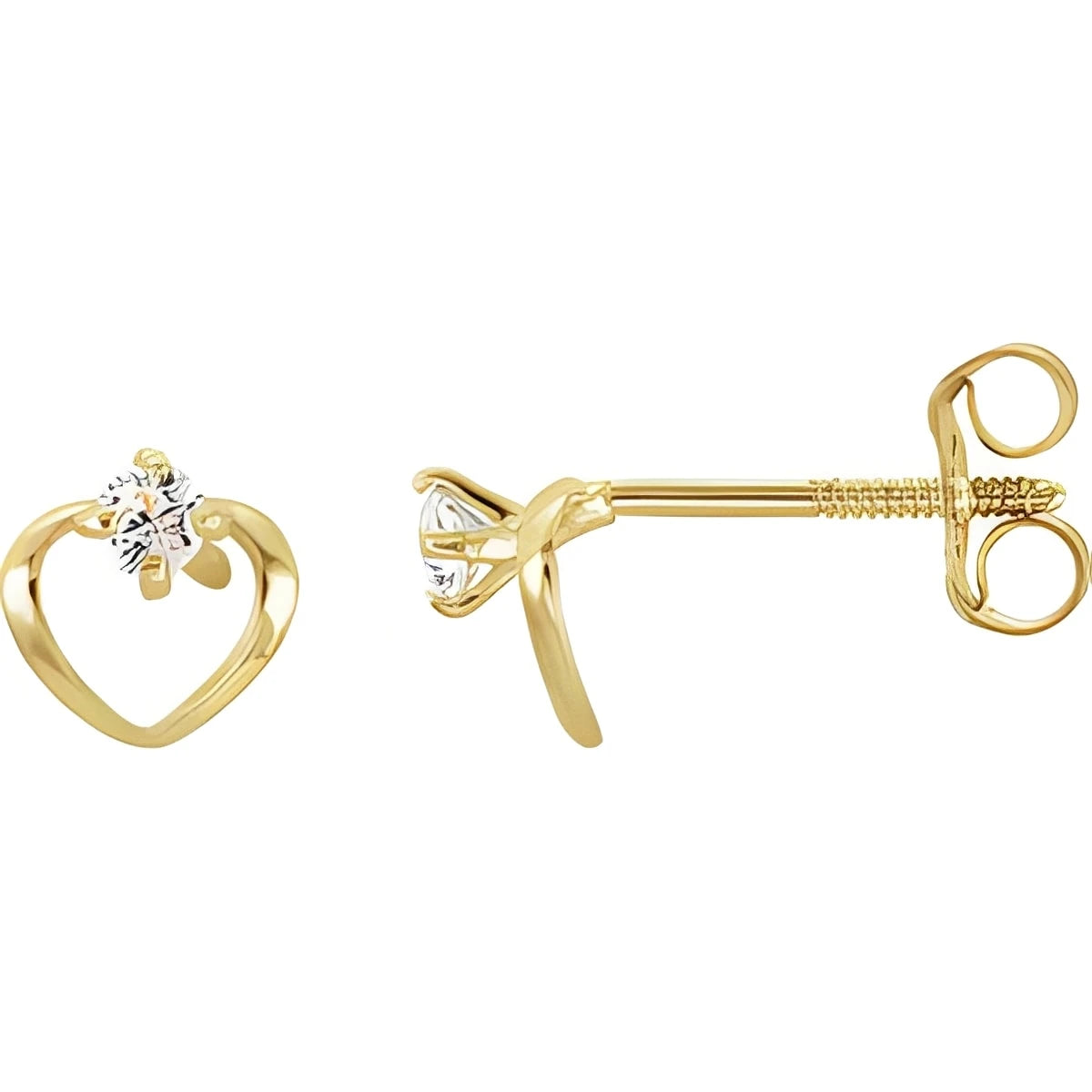 14K Yellow Gold Imitation White Cubic Zirconia Youth Heart Earrings