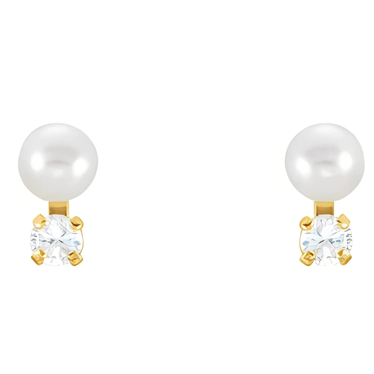 14K Yellow Gold Cultured White Freshwater Pearl & Imitation White Cubic Zirconia Earrings