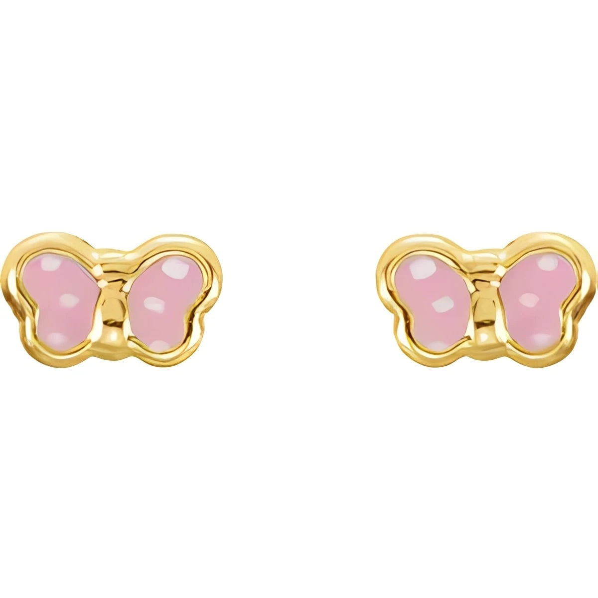 14K Yellow Gold Pink Enamel Butterfly Earrings
