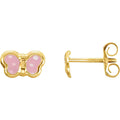 14K Yellow Gold Pink Enamel Butterfly Earrings