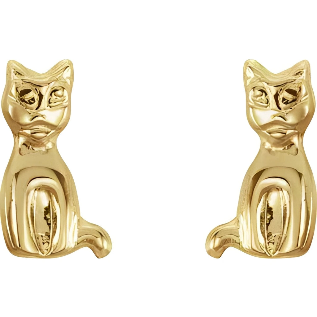 14K Yellow Gold Youth Cat Earrings