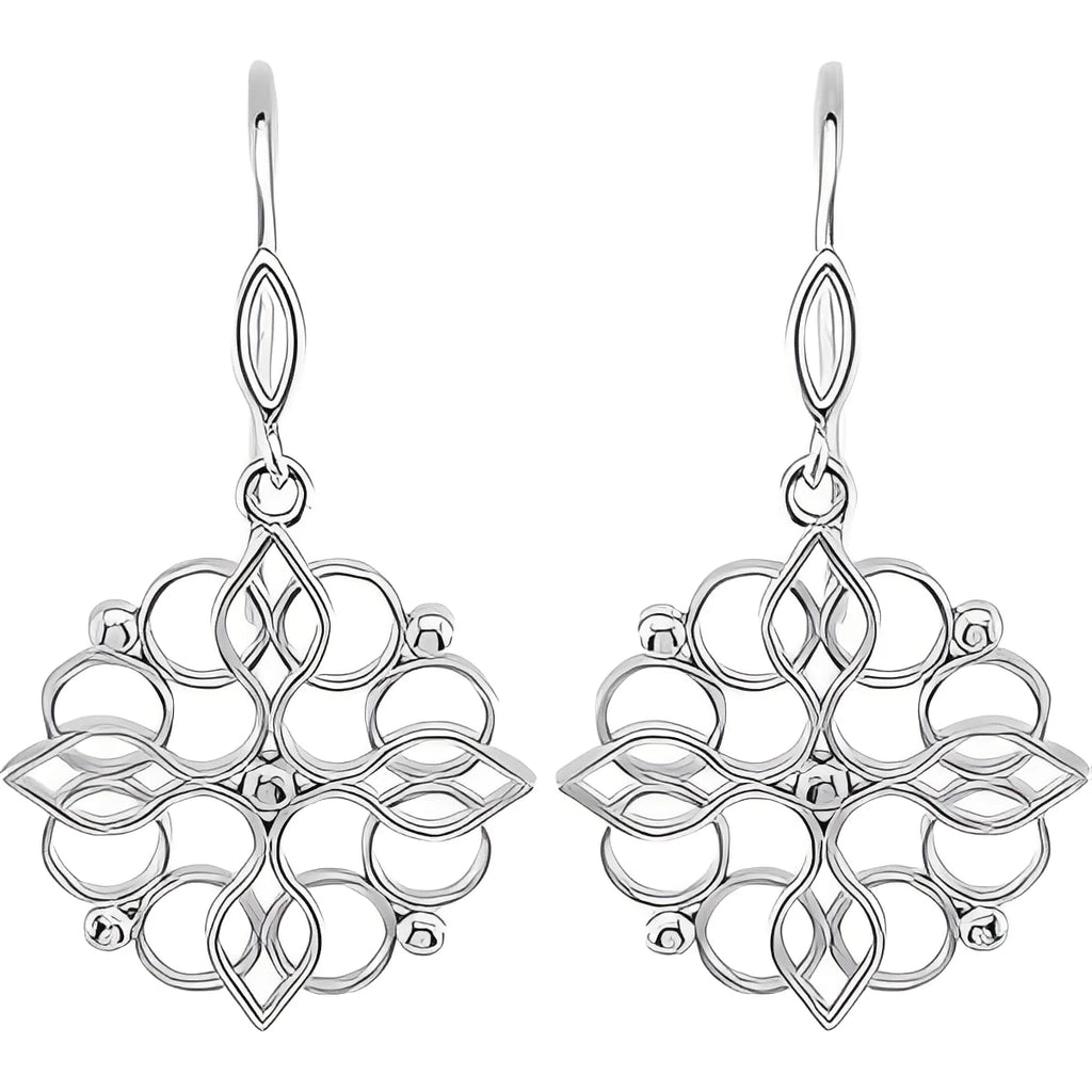 Sterling Silver 31.1x19.2 mm Floral Earrings
