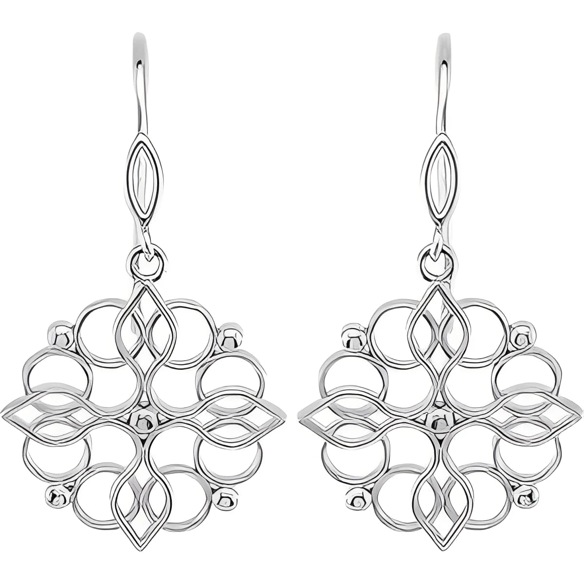 Sterling Silver 31.1x19.2 mm Floral Earrings