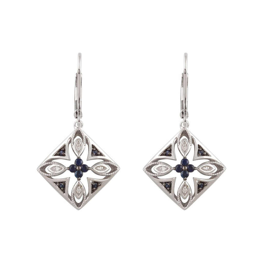 Sterling Silver Natural Blue Sapphire & .04 CTW Natural Diamond Earrings