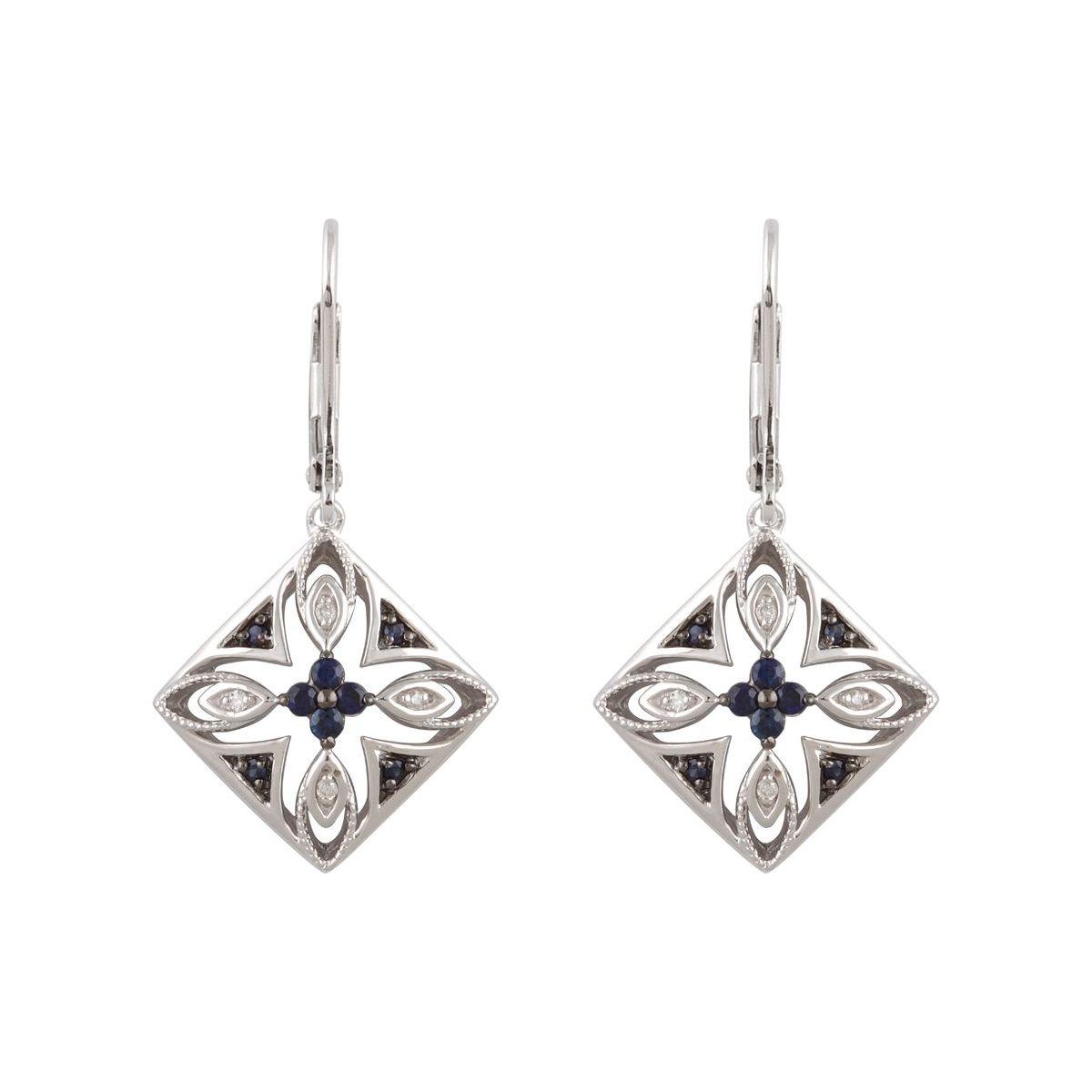 Sterling Silver Natural Blue Sapphire & .04 CTW Natural Diamond Earrings