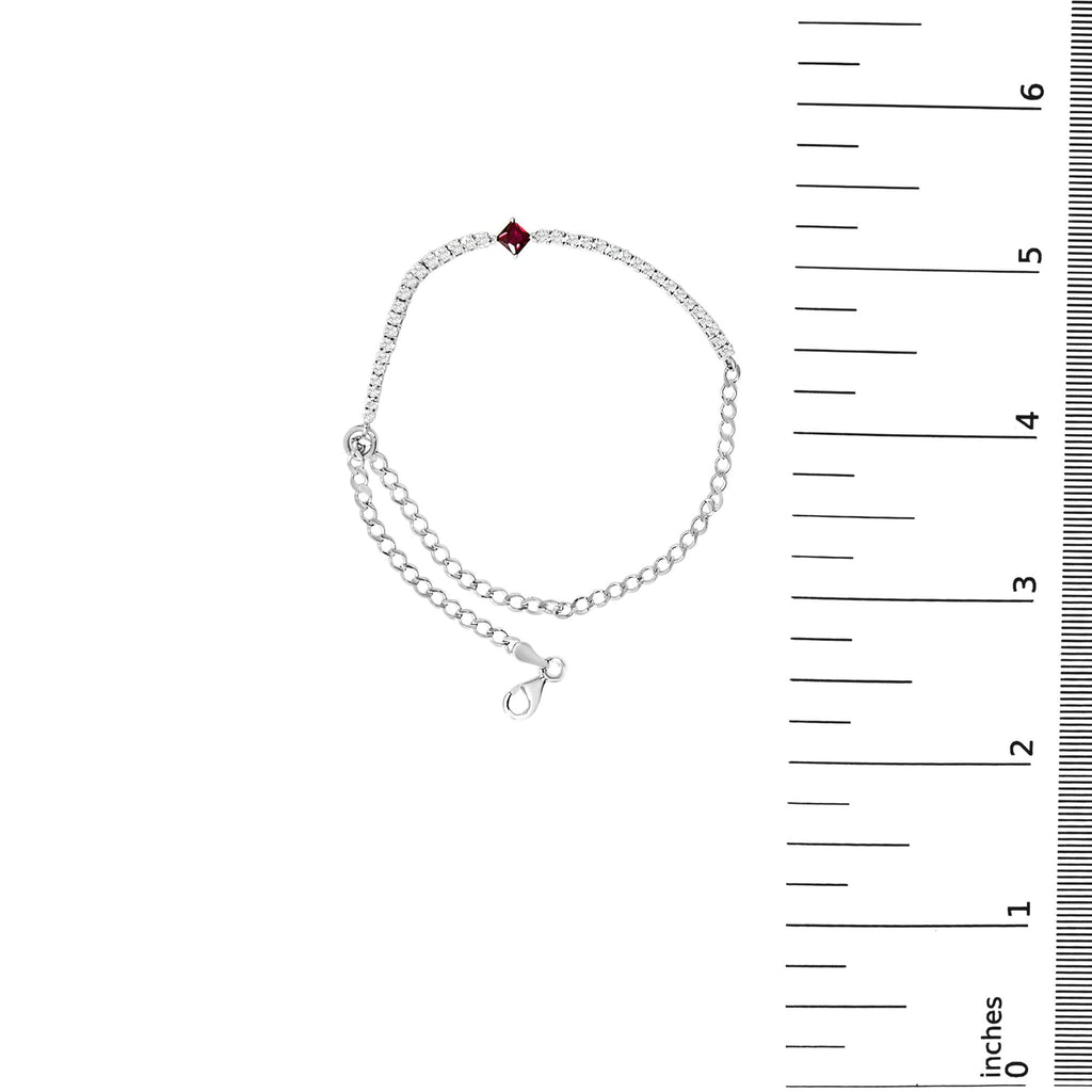.925 Sterling Silver Created Ruby and Sapphire Adjustable Tennis Chain Bracelet