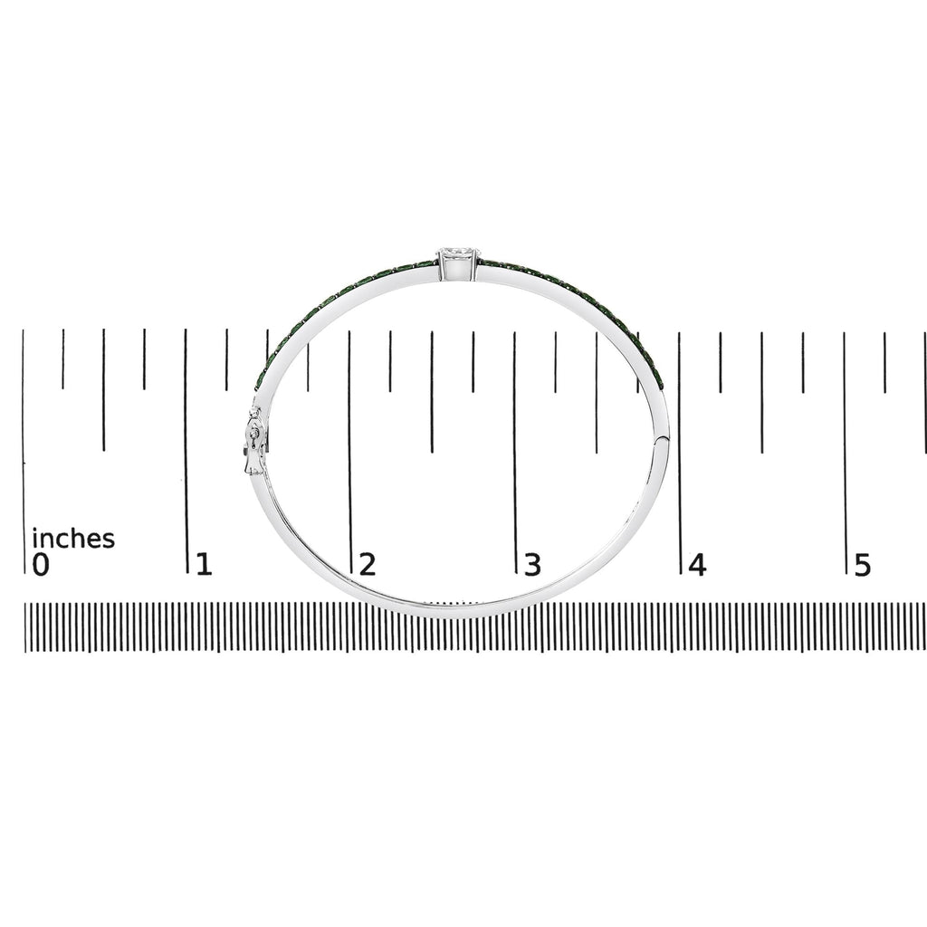 .925 Sterling Silver Created Sapphire and Emerald Semi Eternity Bangle Bracelet - 7" Inches