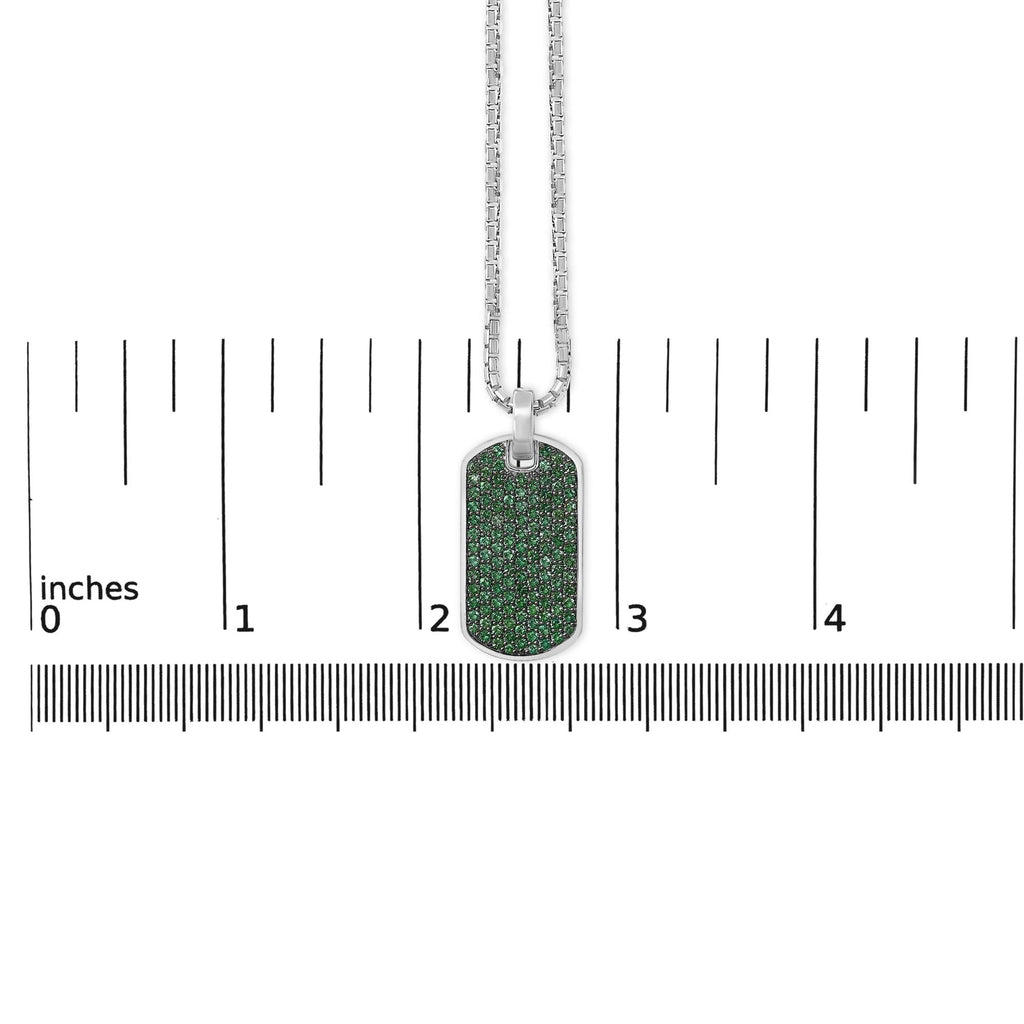 Men's .925 Sterling Silver Created Green Emerald Dog Tag Pendant Necklace - 22" Inches