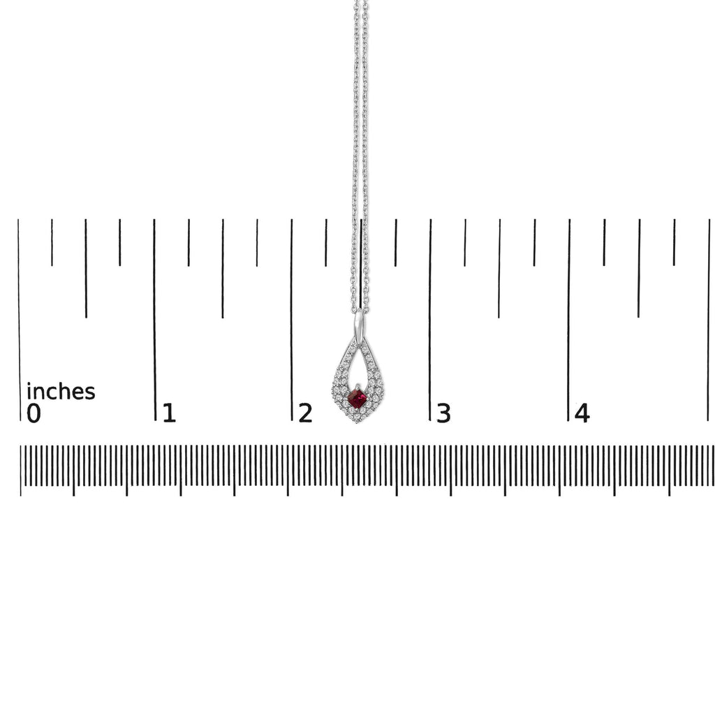 .925 Sterling Silver Created Red Ruby and White Sapphire Pear Shaped Pendant Necklace - 18" Inches