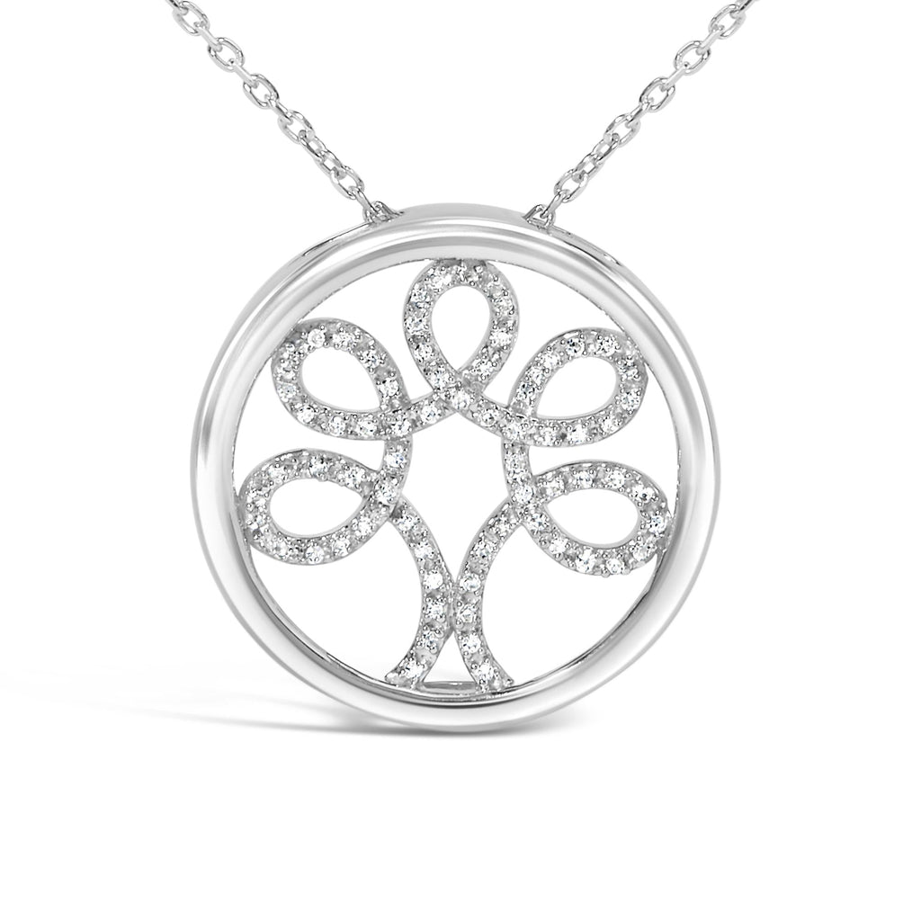 .925 Sterling Silver 1/10 Cttw Diamond Tree of Life Pendant Necklace (I-J Color, I3 Clarity)