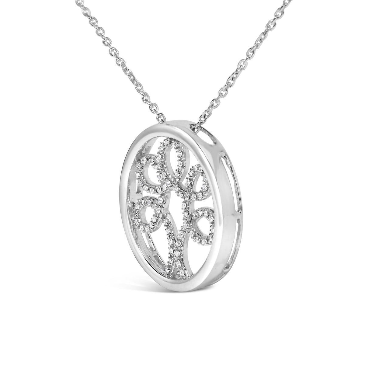 .925 Sterling Silver 1/10 Cttw Diamond Tree of Life Pendant Necklace (I-J Color, I3 Clarity)