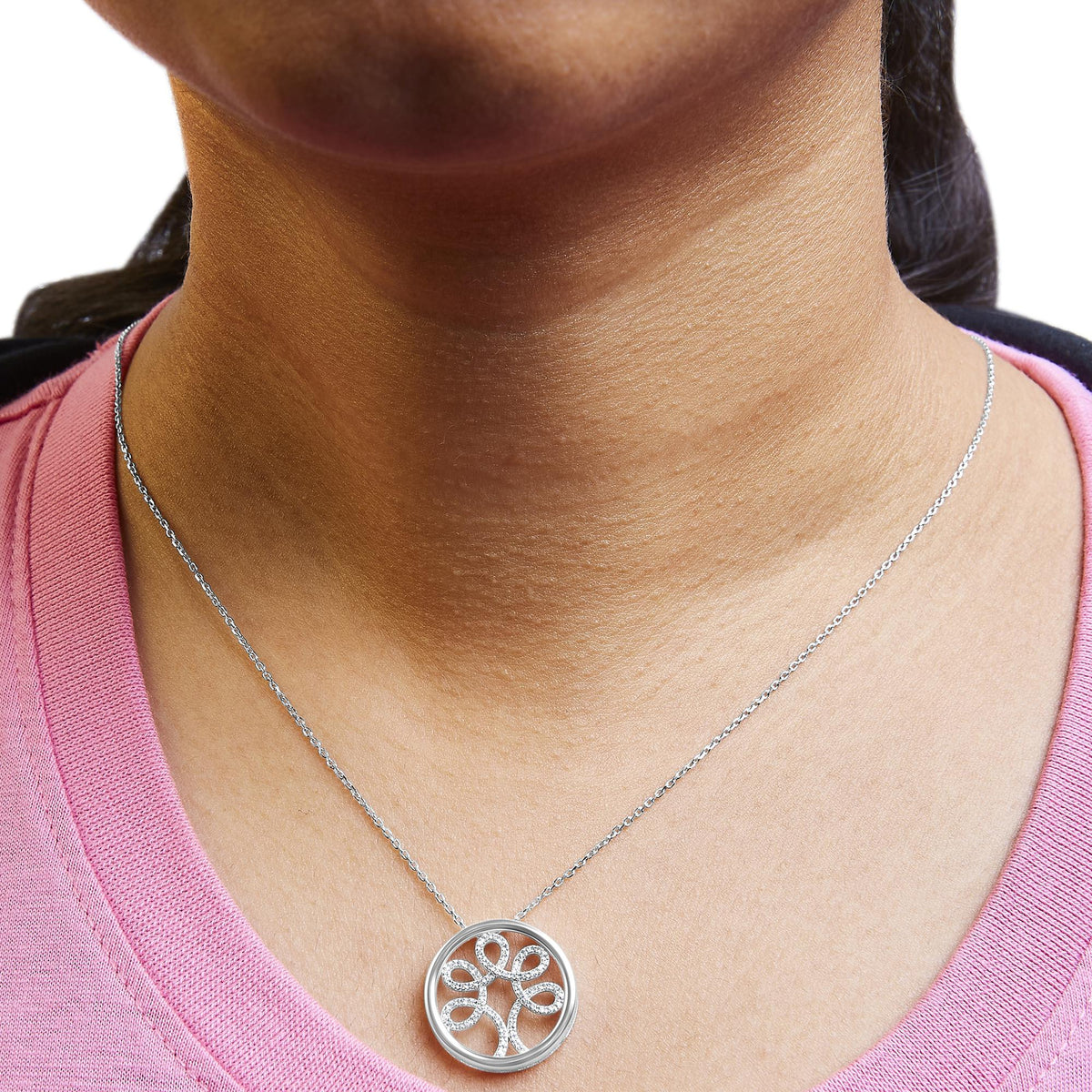 .925 Sterling Silver 1/10 Cttw Diamond Tree of Life Pendant Necklace (I-J Color, I3 Clarity)