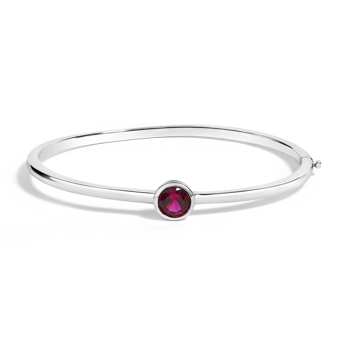 .925 Sterling Silver 7X7MM Created Red Ruby Solitaire Bangle Bracelet - 7 Inches