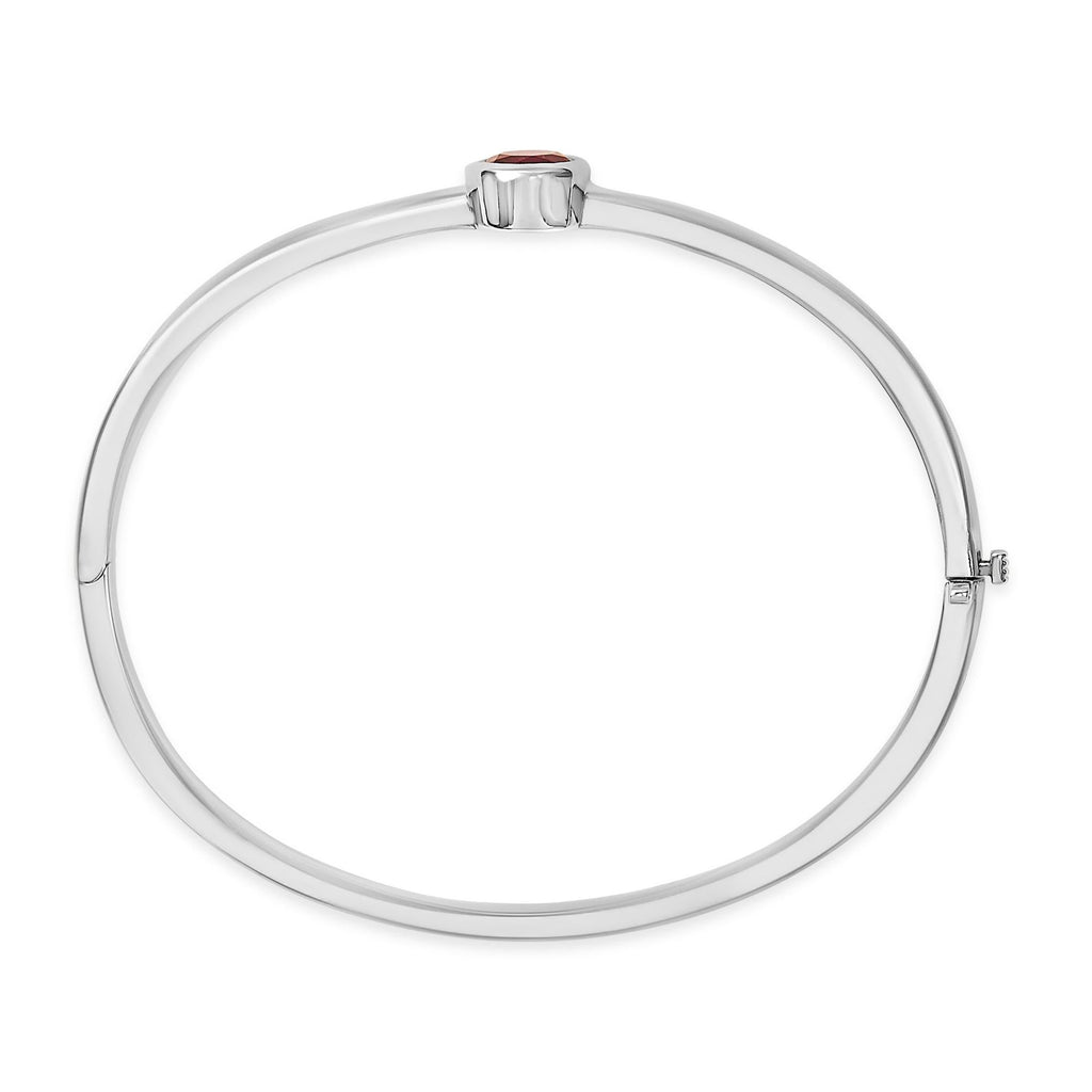 .925 Sterling Silver 7X7MM Created Red Ruby Solitaire Bangle Bracelet - 7 Inches