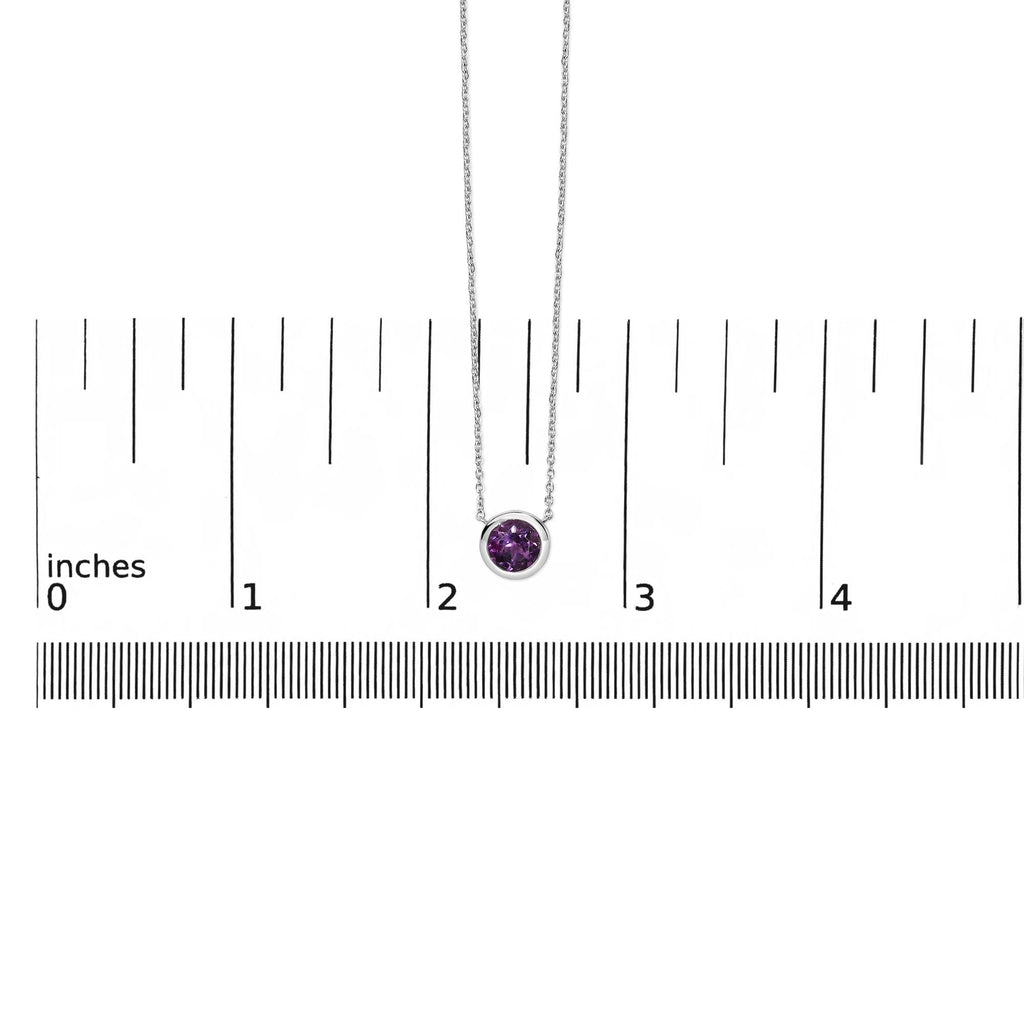 .925 Sterling Silver 7MM Bezel Set Created Gemstone Pendant Necklace - 18" Inches