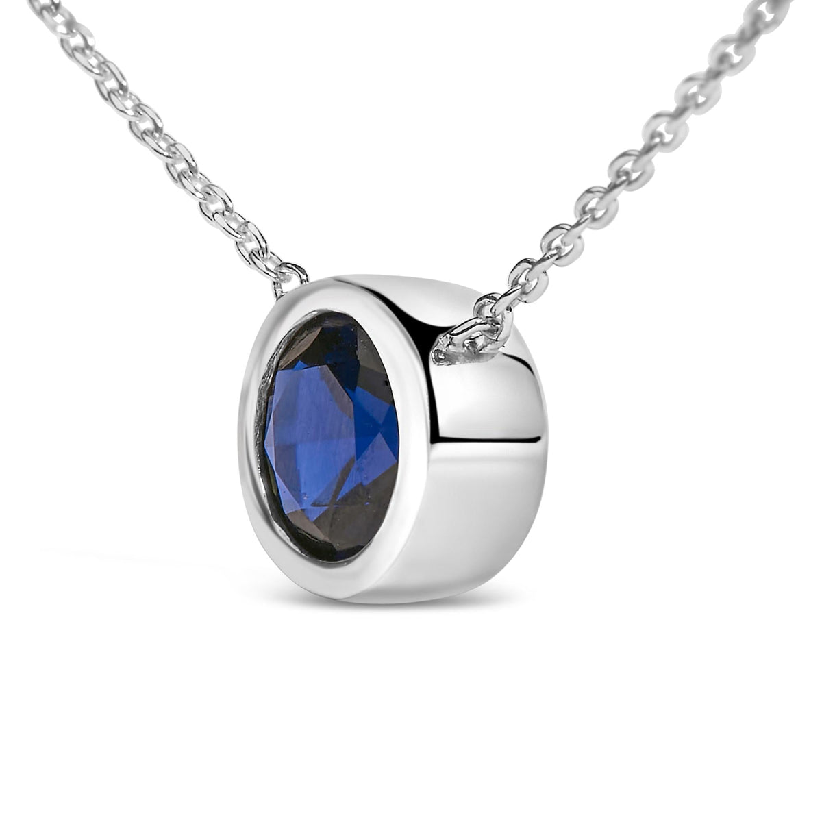 .925 Sterling Silver 7MM Bezel Set Created Gemstone Pendant Necklace - 18" Inches