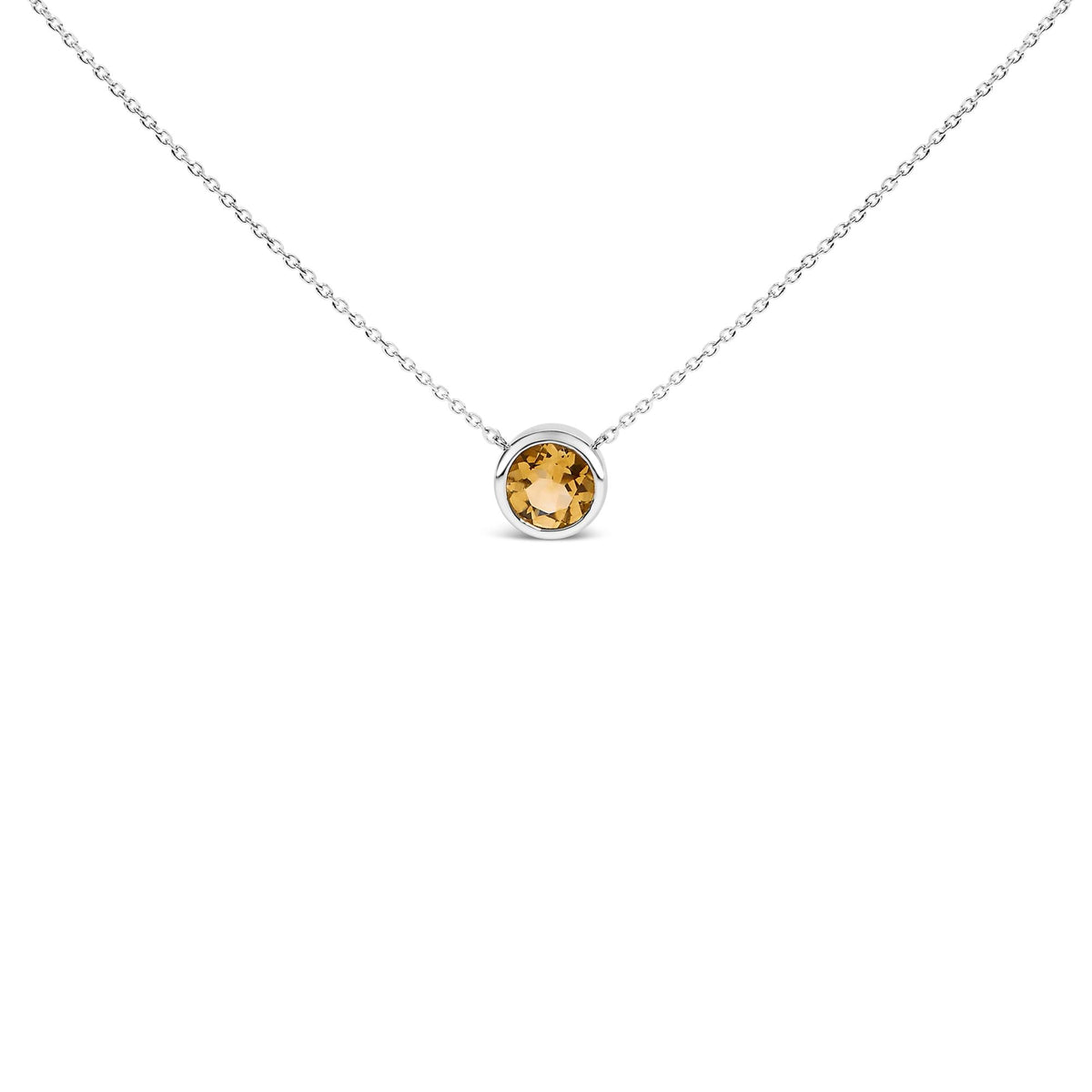 .925 Sterling Silver 7MM Bezel Set Created Gemstone Pendant Necklace - 18" Inches