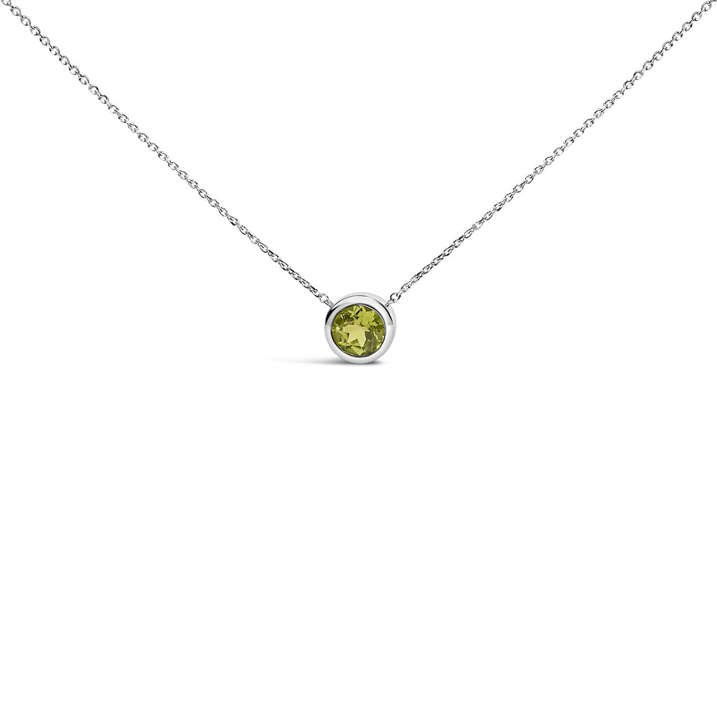 .925 Sterling Silver 7MM Bezel Set Created Gemstone Pendant Necklace - 18" Inches