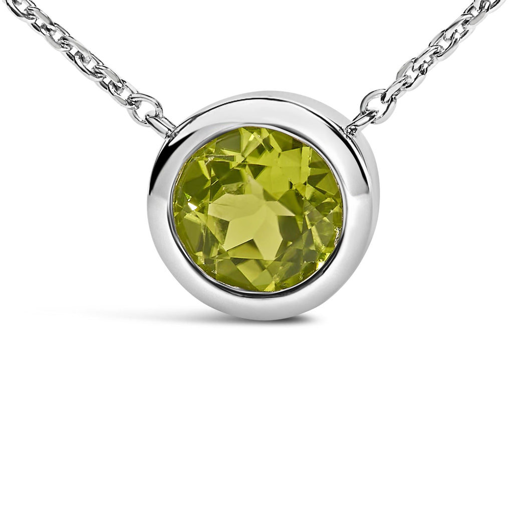 .925 Sterling Silver 7MM Bezel Set Created Gemstone Pendant Necklace - 18" Inches